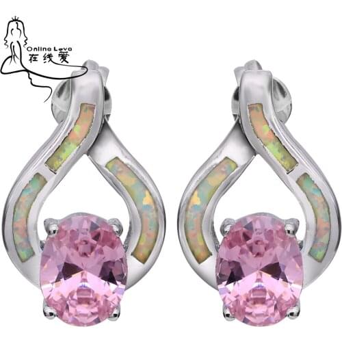 Elegant OL Style White Opal Pink Cubic Zirconia Stud Earrings for Girl Women Hot Sale Fashion Jewelry ER240Pink