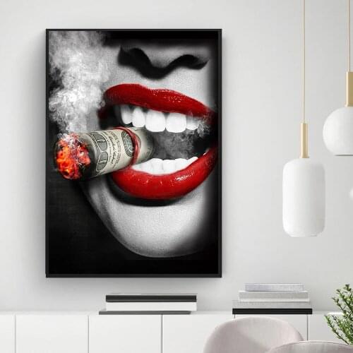 Money To Burn Characters Women Smoking Oil Painting on Canvas Modern Posters and Prints Cuadros Wall Art Picture For Living Room