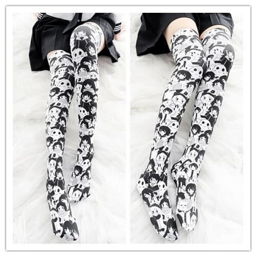 Lolita Thigh High Long Stockings Japanese Girl Gothic Velvet Knee High Socks Women Cosplay Sexy Anime Cartoon Character Printing