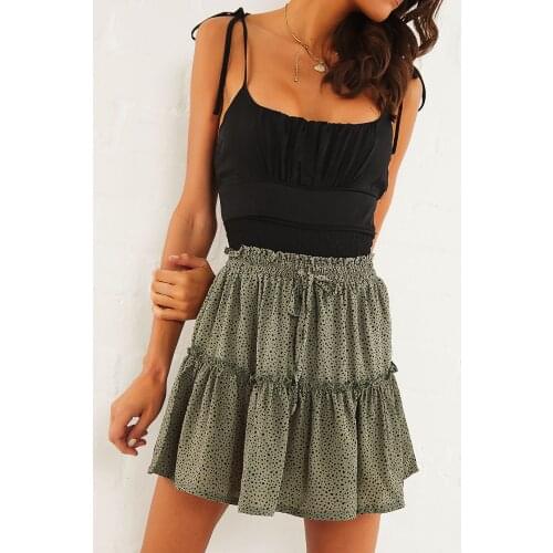 Summer Mini Skirt Ladies High Waist Skirt Chiffon Pleated Polka Dot Big Placing Short Skirt Fashion Casual Skirt Womens Skirt