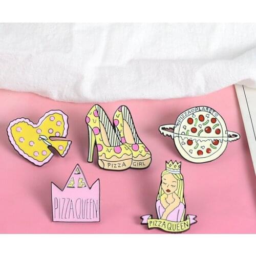 Fashion Personality Pink Princess Crown High Heels Pizza Drop Brooch 2019 European and American Temperament Backpack Shirt Badge