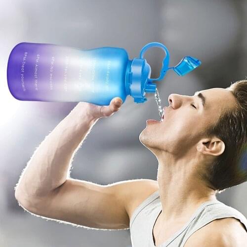 64OZ 128OZ Motivational Water Bottle with Time Markings Flip-Flop BPA Free Portable Sports Phone Stand GYM Jug Shaker