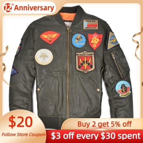 2021 Military Style Green Pilot Leather Jacket Men Plus Size 6XL Genuine Natural Sheepskin Autumn Slim Fit Aviation Coat