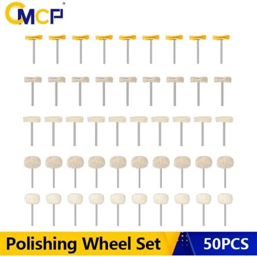 CMCP Polishing Wheel Set 50PCS Mini Polish Brush 3mm Shank Grinding Polishing Disc Pad For Dremel Rotary Tools Accessories