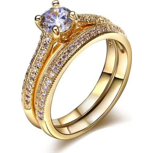 Real Austrian Crystals Brand gold Color AAA Zirconia Micro Inlays Fashion Ring for women New Double Round RG10345