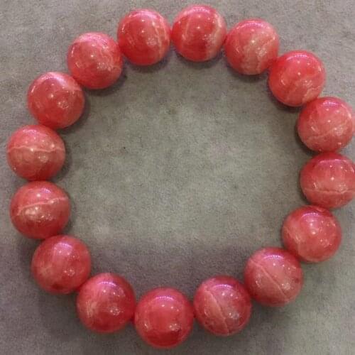 Genuine Natural Red Rose Rhodochrosite Women Bracelet Bangle 13.1MM Gemstone Round Beads Men Best AAAAA