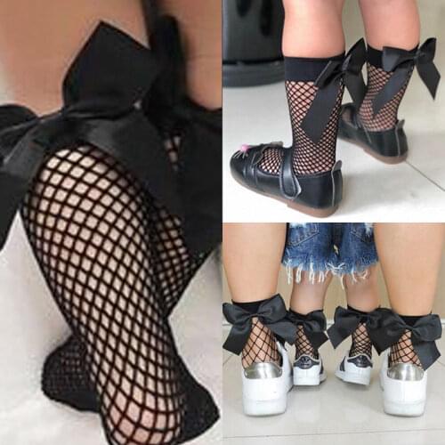 2021 New Women Baby Girls Kids Mesh Socks Bow Fishnet Ankle High Lace Fish Net Vintage Short Fashion Summer Baby Socks