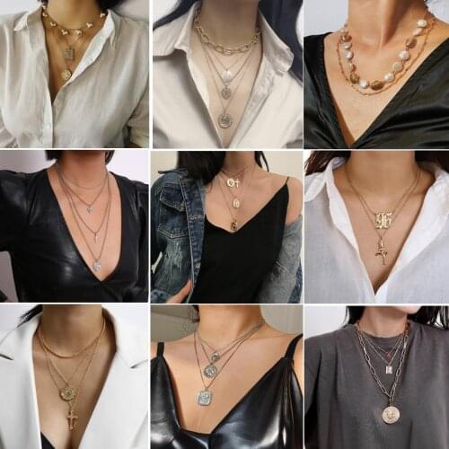 Punk Metal Choker Necklace For Women Big Thick Chain Multilayer Butterfly Pendant Long Necklaces Jewelry 2021