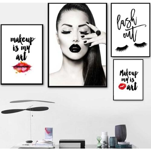 Posters and Prints Canvas Painting Art Beauty Makeup Girl Eyelash Red Lip Modern Fashion Decor Wall Picture For Living Room