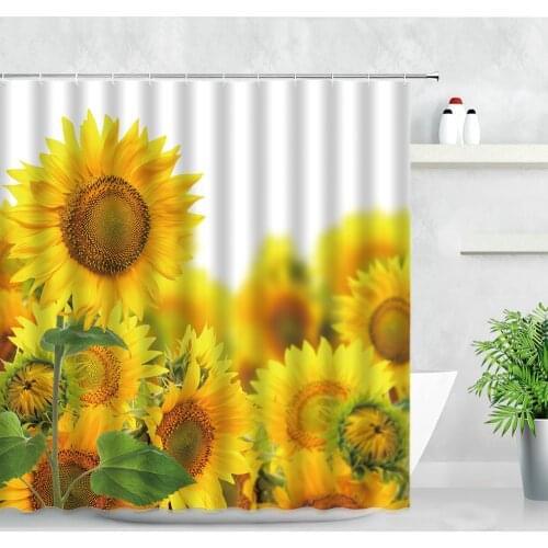Sunflower Shower Curtains Sets Butterfly Yellow Flower Green Leaves Printing Summer Plant Waterproof Bathroom Curtain Home Decor