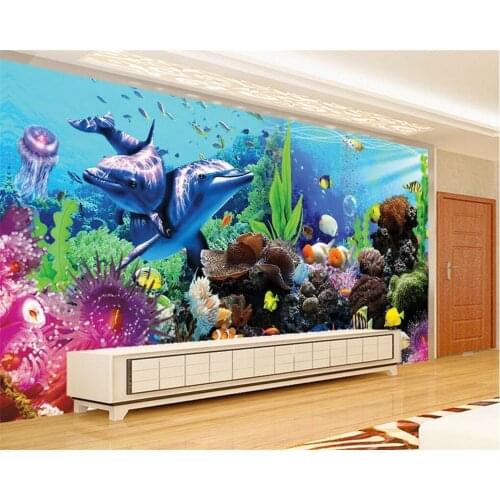 Beibehang Custom 3D Wallpaper Underwater World Aquarium 3D Dolphin TV Childrens room wall background wallpaper for walls 3 d