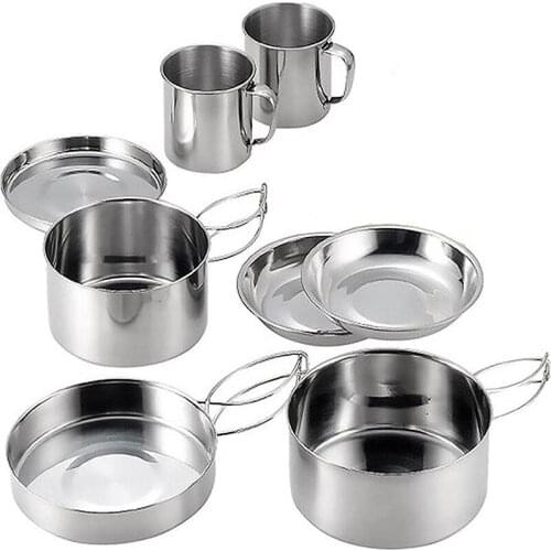 Camping Cookware 8Pcs/Set Ultra-light Stainless Steel Outdoor Picnic Pot Pan Kit Mini Bowl Cup Cover Cooking Set for Hiking