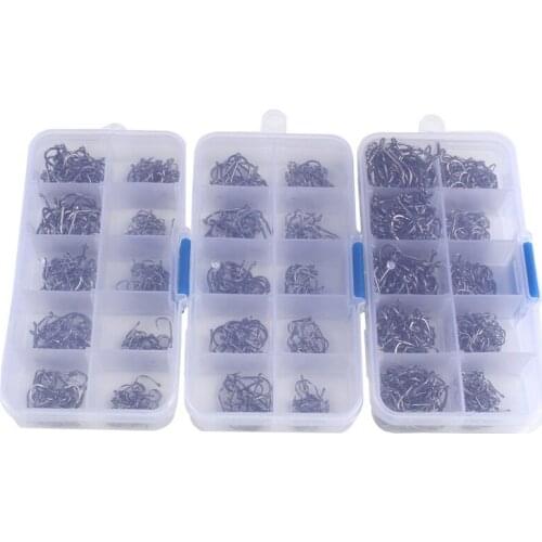 500 Pcs #3-#12 Fishing Hooks Set Carbon Steel Single Circle Fishhook Fly Fishing Jip Barbed Carp Hooks Sea Tackle Accessories