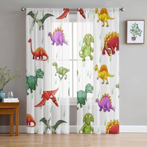 Cartoon Dinosaur Print Sheer Window Panel Curtains Room for Living Room Bedroom Kitchen Room Chiffon Tulle Curtains