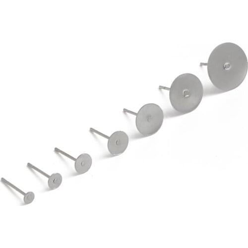 2019 New 100pcs Stainless steel Earring Stud Rhodium Earring Post Flat Base Pins Settings DIY Jewelry Making Accessories