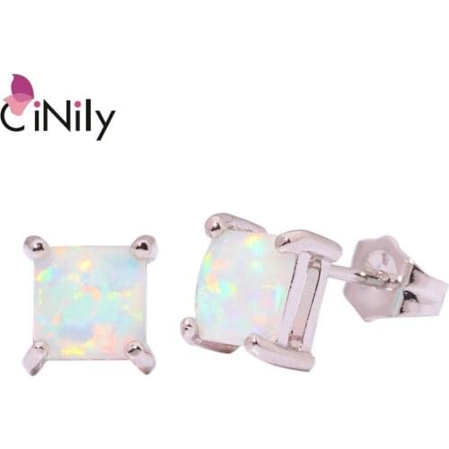 CiNily Created White Fire Opal Silver Plated Wholesale Hot Sell Wedding Party for Women Jewelry Stud Earrings 7mm OH2501