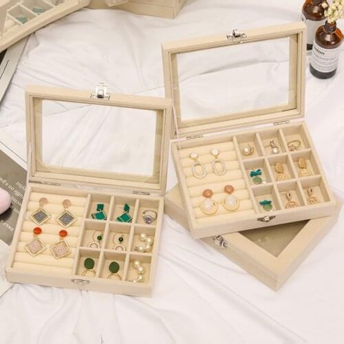 Jewelry Storage Box Ring Necklace Earrings Bracelet Storage Box Simple Dustproof Multifunctional Flannel Jewelry Finishing Box