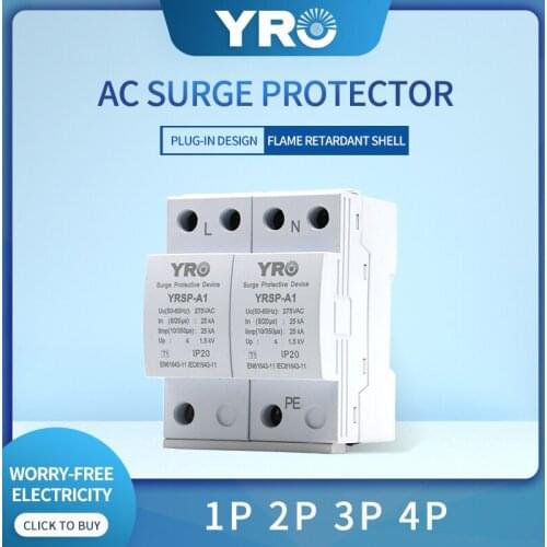 AC SPD 2P Iimp: 25KA 385V House Lightning Surge Protector Protective Low-voltage Arrester Device OEM Factory YRSP-A1