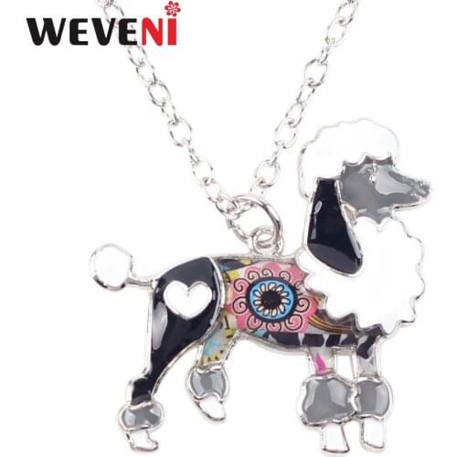 WEVENI Statement Enamel Metal Poodle Dog Necklace Pendants New Fashion Collar Chain Accessories Animal Jewelry For Women