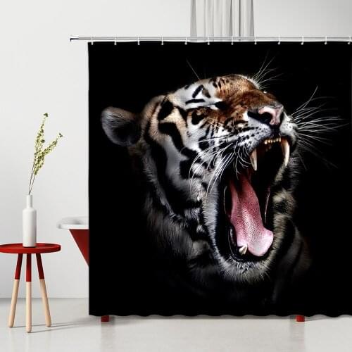 Wild Animal Ferocious Tiger 100% Waterproof Polyester Fabric Modern Bedroom Curtains Bathroom Curtain Set Bathroom Decoration