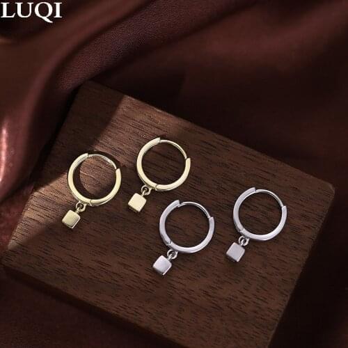 Womens Fashion Simple Cube Pendant S925 Silver Platinum Plated Cold Style Earrings 624
