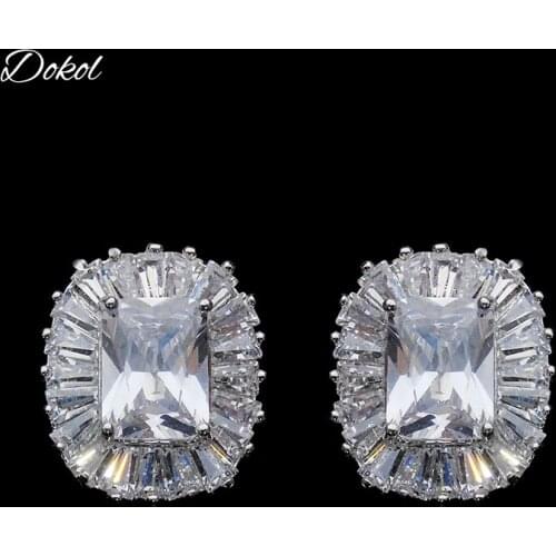 DOKOL Sparkling Princess Cut AAA+ Cubic Zirconia Stud Earrings New Fashion Silver Color Earring for Women brinco DKE0118