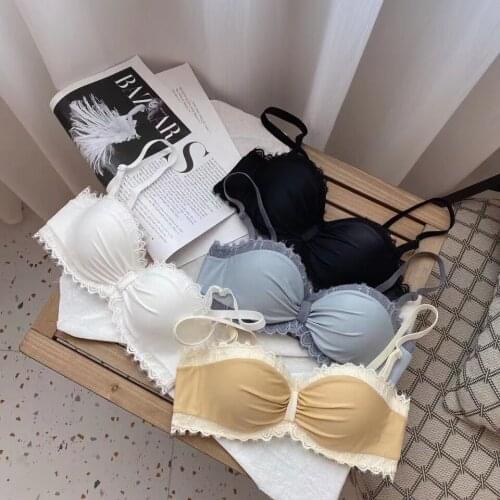 1/2 Cup Seamless Push Up Thicken Young Girls Sexy Underwear Set Strapless Pure Color Green Yellow Dress Women Bra Panties