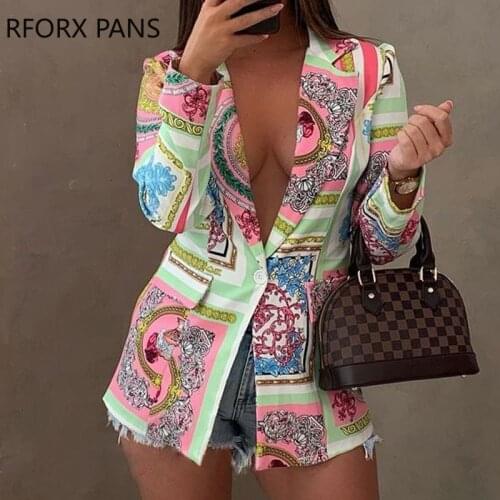 Women Elegant Graphic Pocket Long Sleeves Sexy Chic Blazer