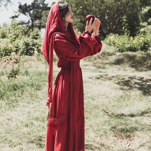 YAMDI elegant runway a-line spring summer vintage woman midi dress party boho 2020 dresses women long sleeve red hoodied vestido