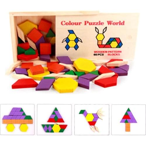 1 Set Kids Pattern Blocks Geometric Puzzle Educational Montessori Tangram Toys