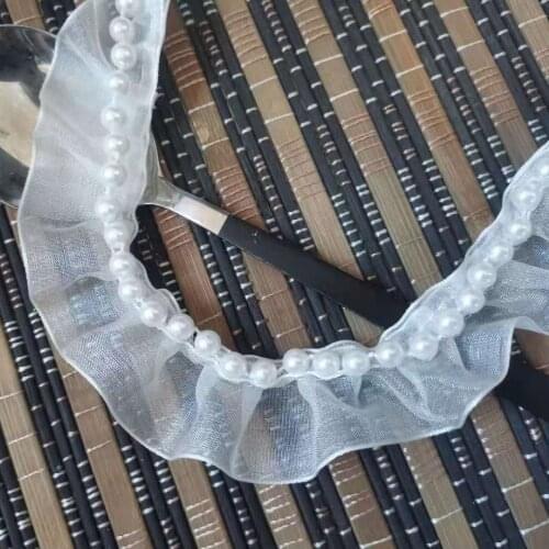 1Yard Beaded Lace Fabric 2.5cm 3.5cm Ribbon Mesh Lace Trim Beaded Fabric For Dresses Lace Collar Sewing Sequins Accessories LT36