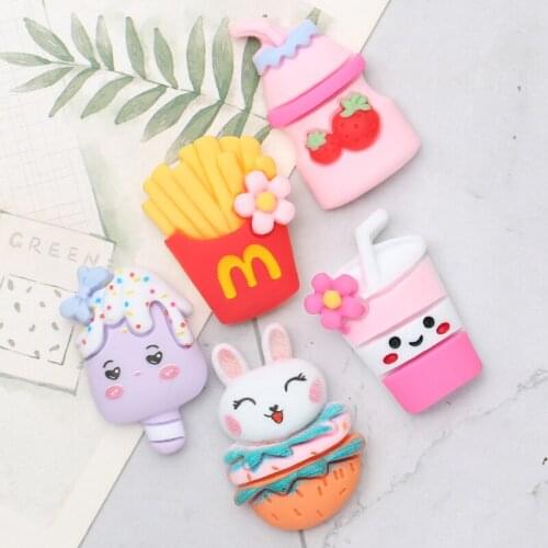 15Pcs Resin Cute Mini Drinks Ice cream Chips Flatback Cabochons Scrapbooking DIY Phone Hair Bows Craft Decoration Accessories