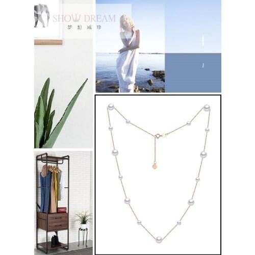18K Gold Natural Akoya Pearl Necklace just like Star River Wear the intercollarbone