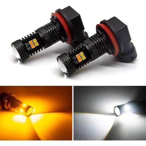 2pcs Dual Color H7 H11 H8 Led Fog Lamp Light 9005 9006 HB4 H16 5202 Driving Light Auto running White Yellow Amber