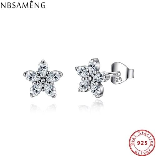 2021 Original 925 Sterling Silver CZ Shining Snowflake Stud Earrings Piercing Crystal For Women Birthday Gift Fashion Jewelry