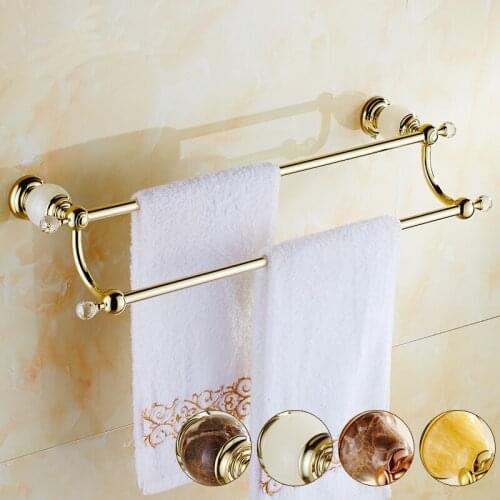 4 style jade copper double towel bars rack gold, Bathroom Wall hanging towel rack shelf, European antique brass towel bars retro