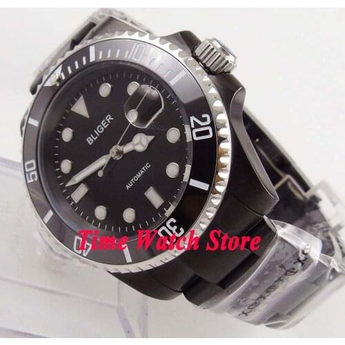Bliger 40mm Miyota 8215 Luxury black dial date luminous PVD steel case ceramic sapphire Mechanical Automatic wrist watch men