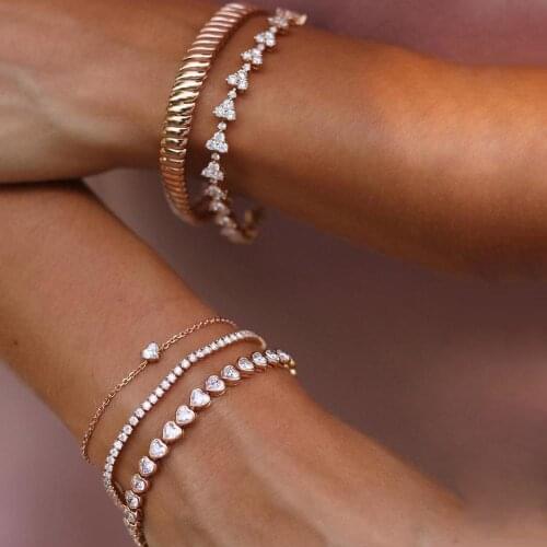 Iced Out Bling 5A Cubic Zirconia Heart Shaped CZ Tennis Chain Bezel Heart Bracelet 2021 Valentines Gift For Girlfriend Lover