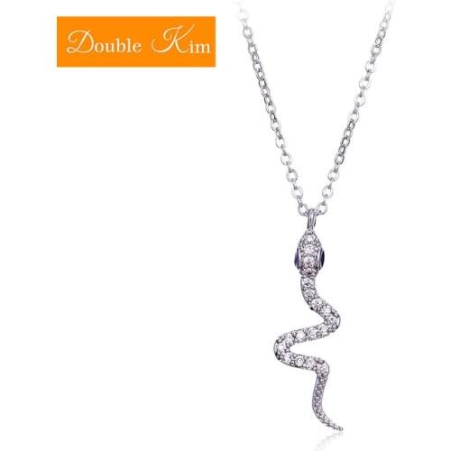 Small Snake Pendant Necklace Copper Material Silver Color Chain Necklace Inlaid Zircon Fashion Trendy Women Jewelry Gift