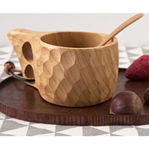 High Quality Of Jujube Wood Scandinavia Wooden Cup Kuksa Kasa Curly Water Cup Juice Milk Tea Coffee Drinking Cup Kitchen Tools