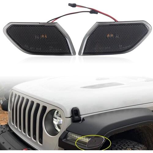 Smoked Front Fender LED Turn Signal Light for Jeep Wrangler JL 2018 2019 Side Reflection Warning Lamp Side Signals Light
