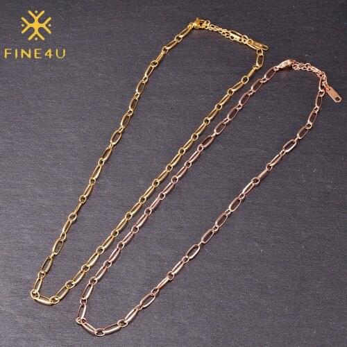 FINE4U N737 Gold Color Paperclip Chain Choker Satellite Chain Necklace Dainty Jewelry for Women Girls