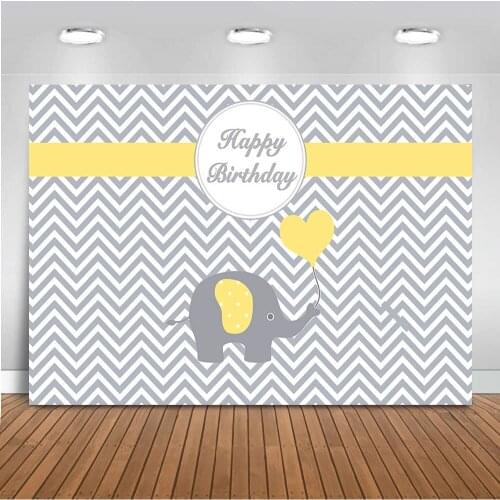 Neoback Elephant Backdrop for Photography Newborn Happy Birthday Background for Photo Booth Studio Stripe Dessert Table Prop