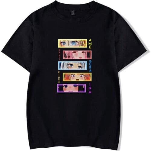 Anime Neon Amelia Calliope Gura Kiara Ina'nis Merch T Shirt Harajuku Men Women Casual Tshirt Streetwear Tee Oversized Kawaii Y2K