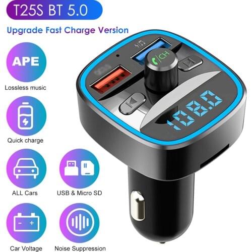 Handsfree Car MP3 Player Multi-function BT5.0 FM Transmitter Modulator Dual USB Chargers Support TF Card U Disk Music Play