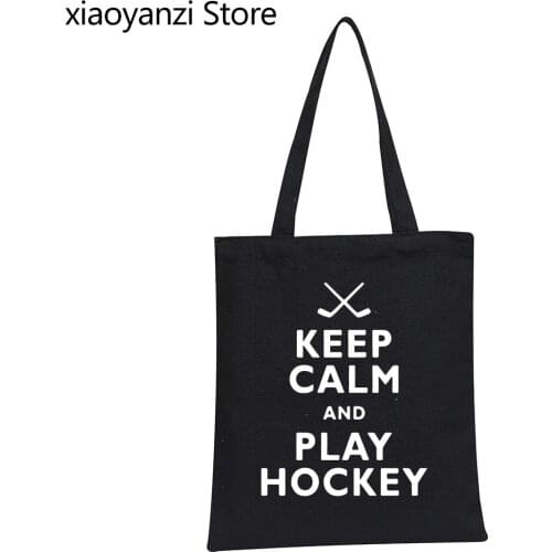 Keep Calm and Play Hockey Novelty Printed Canvas Shopping Bags Totes New Handbag Eco Reusable Shoulder Bags Students Book Bag