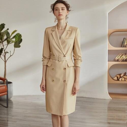 Intellectual slim suit dress womens autumn 2021 new temperament apricot lace up medium length skirt