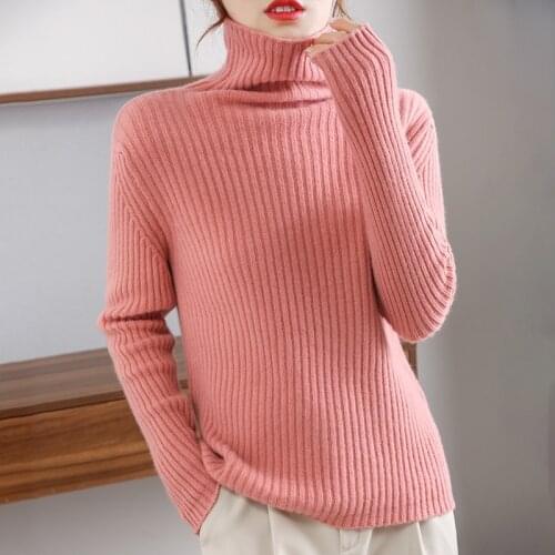 Cashmere sweater womens 100% wool turtleneck sweater ladies autumn knit bottoming pullover pure color basic knitted sweater