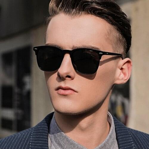 Classic Retro Black Polarized Sunglasses For Men 2021 Hot Rivet Mirror Square Sun Glasses Male Summer Anti Glare Driving Glasses