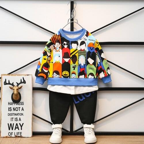 2-8 Y Baby Boy Spring Autumn Clothes Sets 2021 New Kids Korean Cartoon Two-piece Set Cartoon Print Hoodies+pants Boys 2pcs Suits